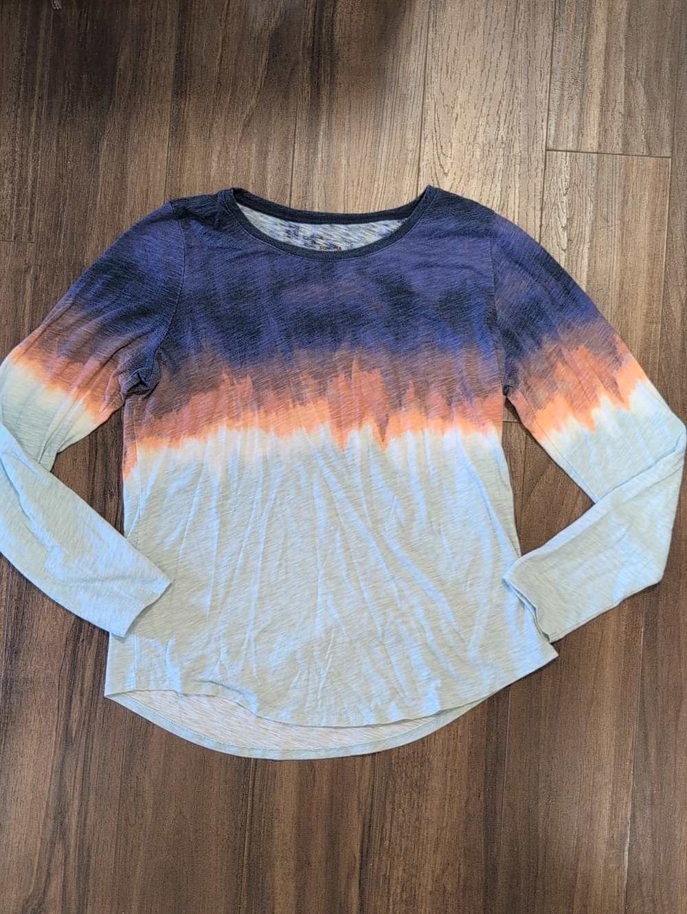 Sonoma Sunset Navy to Orange Ombre Long-Sleeve Tee Cotton